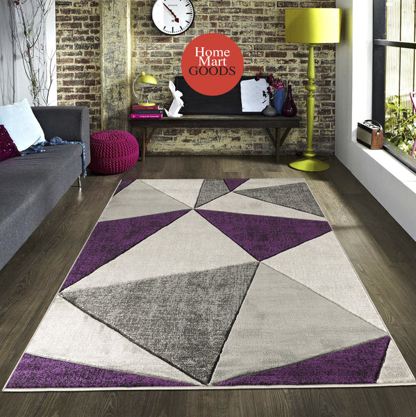 Purple Geometric Triangles Hand-Carved Soft Living Room Area Rug