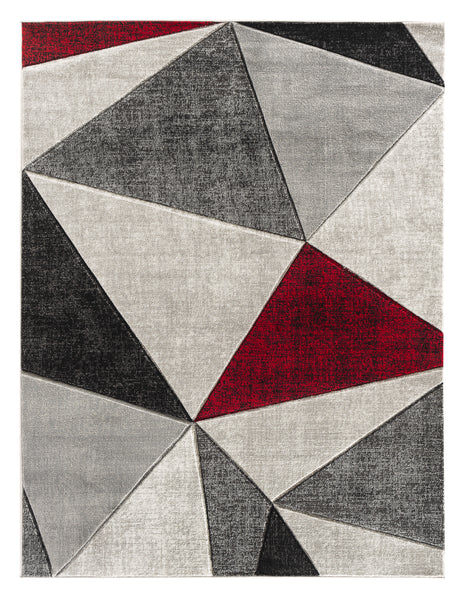 Red Silver Grey Geometric Triangles Hand-Carved Soft Living Room Area Rug
