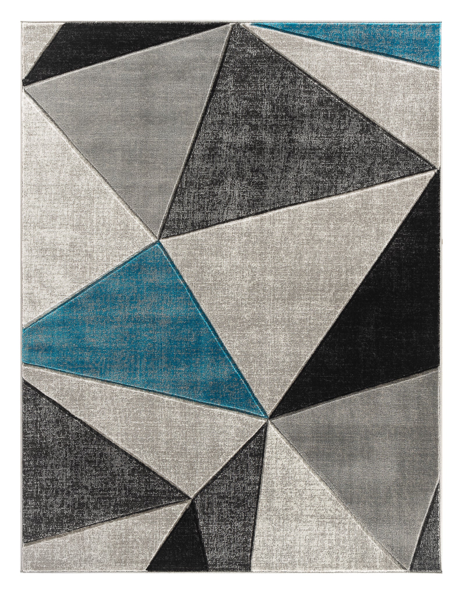 Turquoise Silver Geometric Triangles Hand-Carved Soft Living Room Area Rug