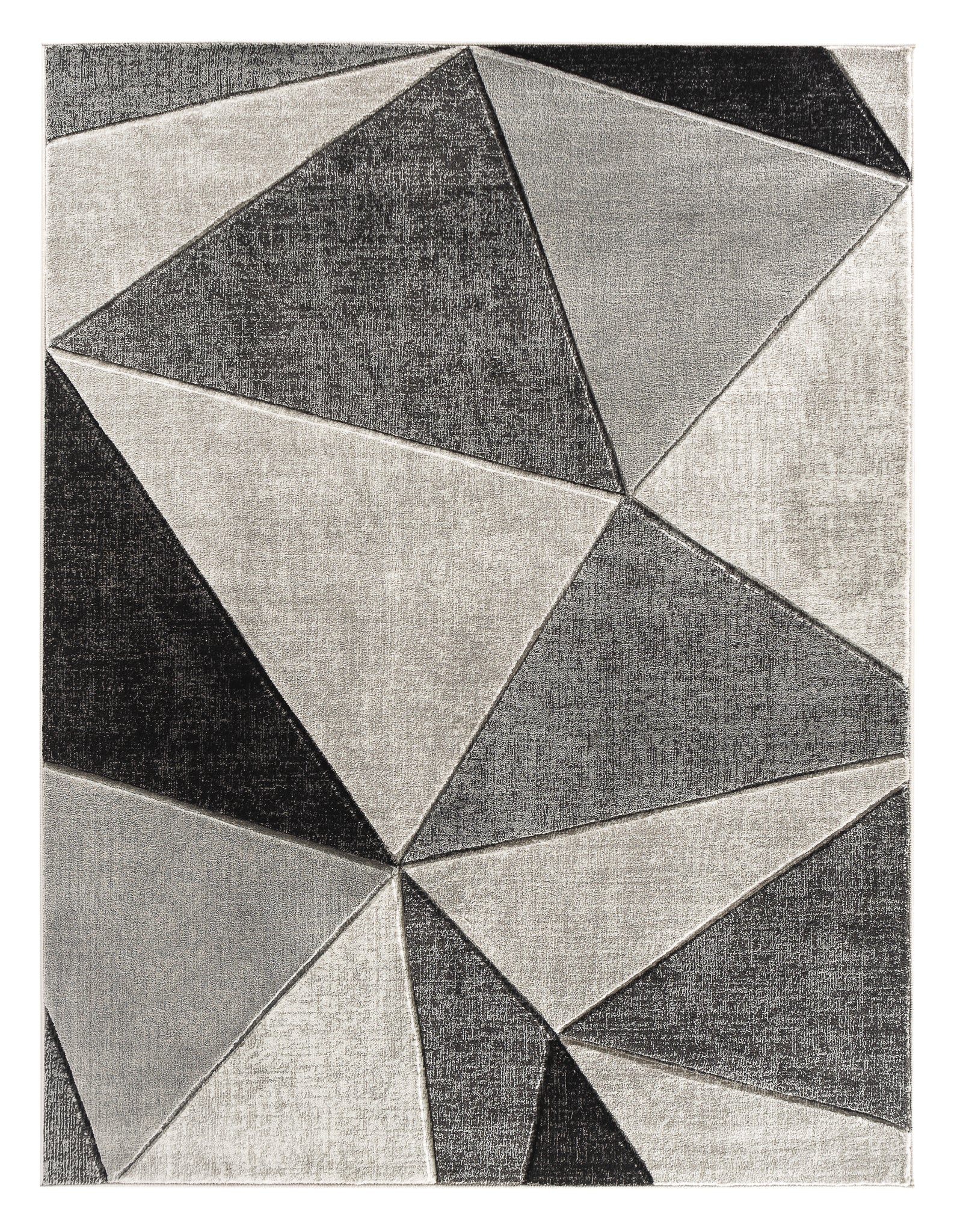 Silver Grey Geometric Triangles Hand-Carved Soft Living Room Area Rug