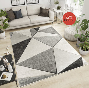 Silver Grey Geometric Triangles Hand-Carved Soft Living Room Area Rug
