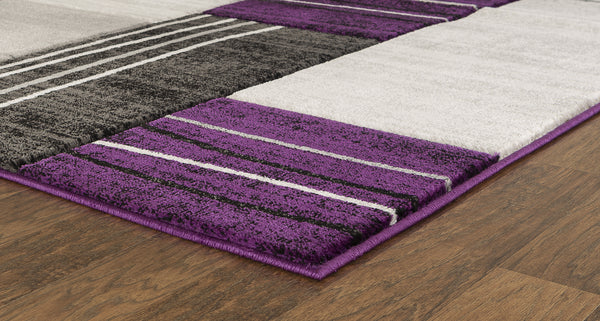 Purple Grey Geometric Rectangles Hand-Carved Soft Living Room Area Rug