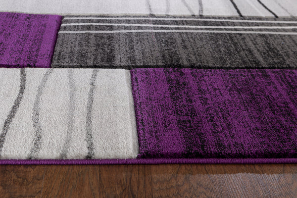 Purple Grey Geometric Rectangles Hand-Carved Soft Living Room Area Rug