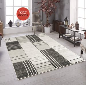Silver Grey Geometric Rectangles Hand-Carved Soft Living Room Area Rug