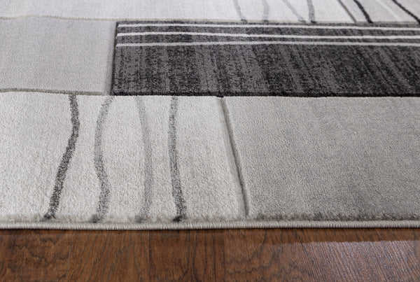 Silver Grey Geometric Rectangles Hand-Carved Soft Living Room Area Rug