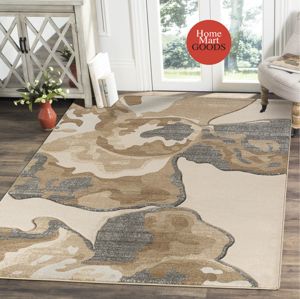 Beige Abstract Hand-Carved Soft Living Room Area Rug