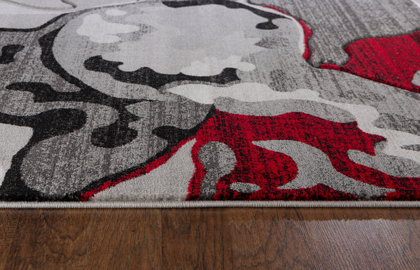 Red Silver Abstract Hand-Carved Soft Living Room Area Rug