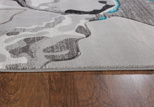 Turquoise Silver Abstract Hand-Carved Soft Living Room Area Rug