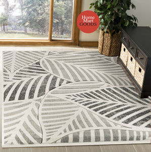 Silver Grey Leaf Hand-Carved Soft Living Room Area Rug