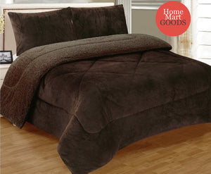 Brown Warm Super Thick Soft Borrego Sherpa Quilted Blanket 3 Piece Set