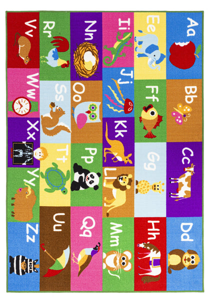 Multi Color Alphabet Educational / Road Map Reversible Fun Kids Area Rug