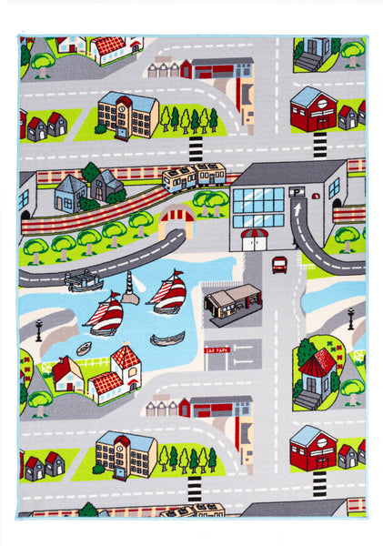 Educational World Map Animals / City Roads Reversible Fun Kids Area Rug