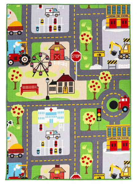 Multi Color Educational Numbers / Farmer Roads Reversible Fun Kids Area Rug