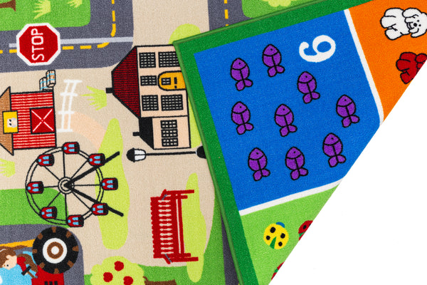 Multi Color Educational Numbers / Farmer Roads Reversible Fun Kids Area Rug