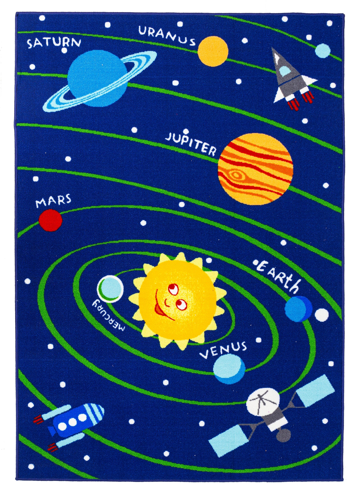 Soft Educational Solar System Planets / Numbers Reversible Fun Kids Area Rug