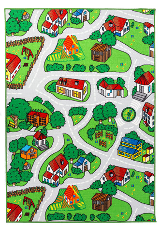 Soft City Roads / Camping Site Animals Reversible Fun Kids Area Rug