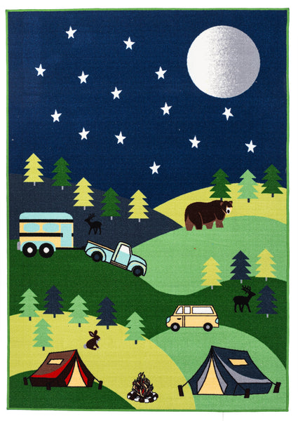 Soft City Roads / Camping Site Animals Reversible Fun Kids Area Rug