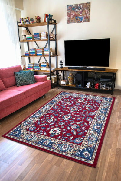 Burgundy Floral Traditional Oriental Area Rug