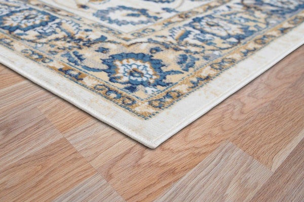 Ivory Blue Floral Traditional Oriental Area Rug