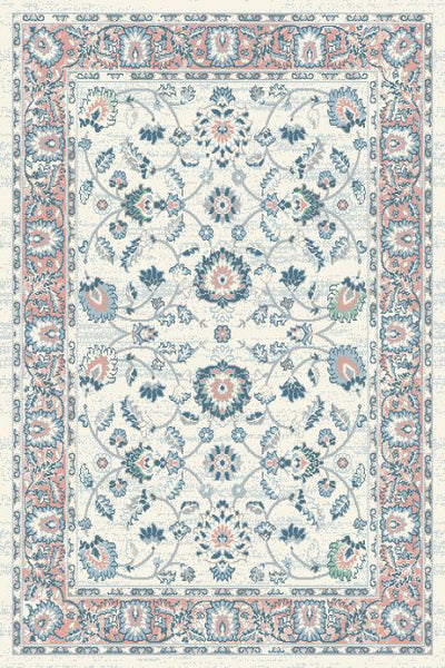 Ivory Blue Pink Floral Traditional Oriental Area Rug
