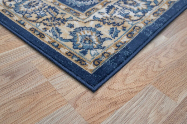 Navy Blue Floral Traditional Oriental Area Rug