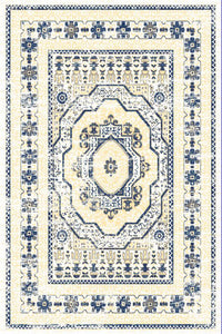 Ivory Blue Medallion Traditional Oriental Area Rug