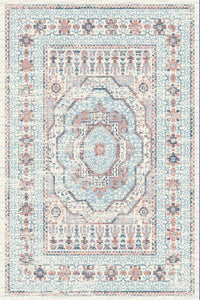Blue Pink Medallion Traditional Oriental Area Rug