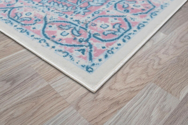 Ivory Pink Blue Medallion Traditional Oriental Area Rug