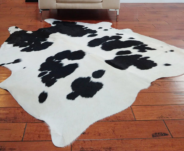 6' x 7' Feet Black & White Spotted Cowhide Handmade Soft Large Cow Hide Cow Skin Leather Animal Area Rug