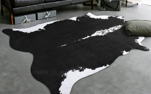 6' x 7' Feet Black White Belly Cowhide Handmade Soft Large Cow Hide Cow Skin Leather Animal Area Rug