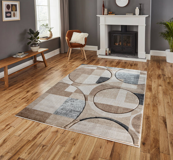 Beige Geometric Shapes Hand-Carved Abstract Soft Premium Modern Contemporary Non-Shedding Area Rug