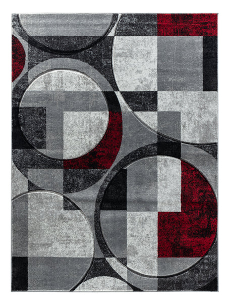 Silver Grey Red Geometric Shapes Hand-Carved Abstract Soft Premium Modern Contemporary Non-Shedding Area Rug