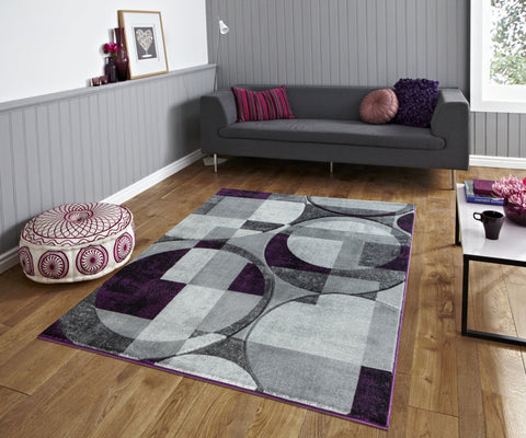 Silver Grey Purple Geometric Shapes Hand-Carved Abstract Soft Premium Modern Contemporary Non-Shedding Area Rug