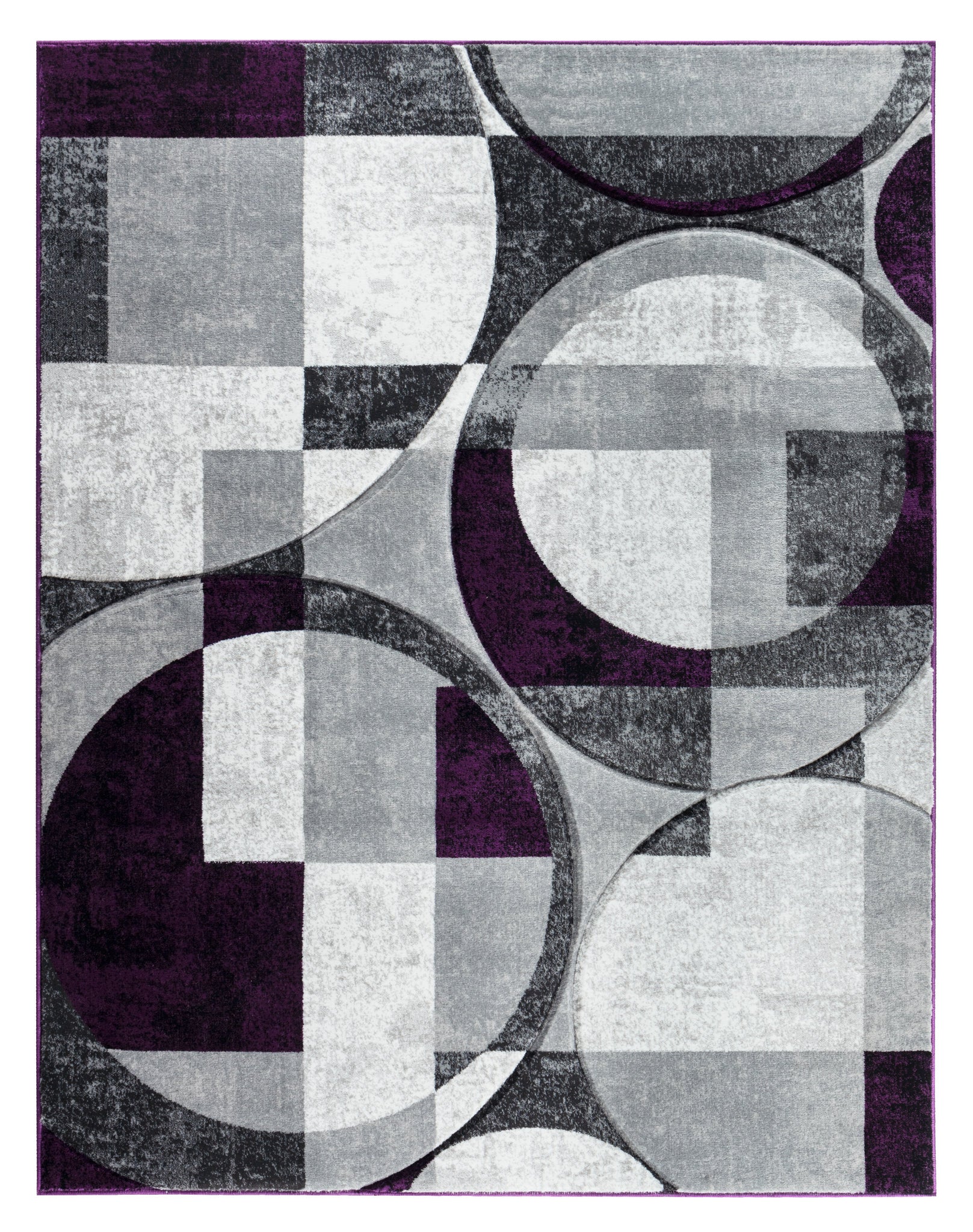 Silver Grey Purple Geometric Shapes Hand-Carved Abstract Soft Premium Modern Contemporary Non-Shedding Area Rug