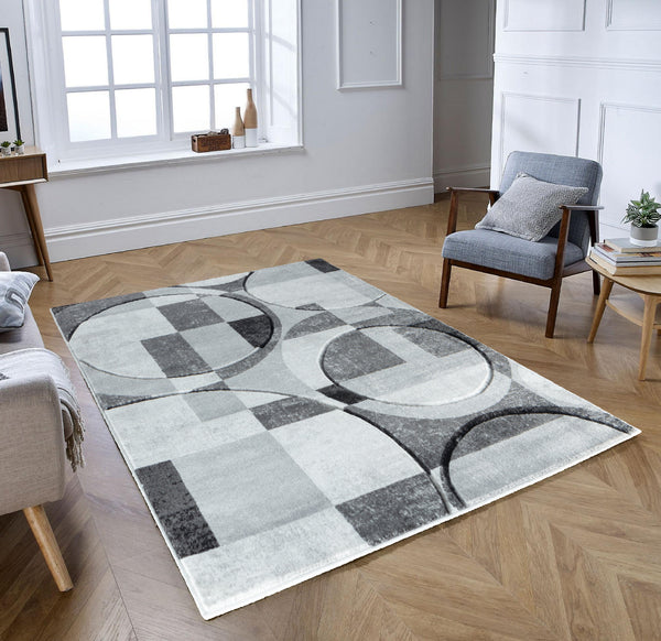 Silver Grey Geometric Shapes Hand-Carved Abstract Soft Premium Modern Contemporary Non-Shedding Area Rug