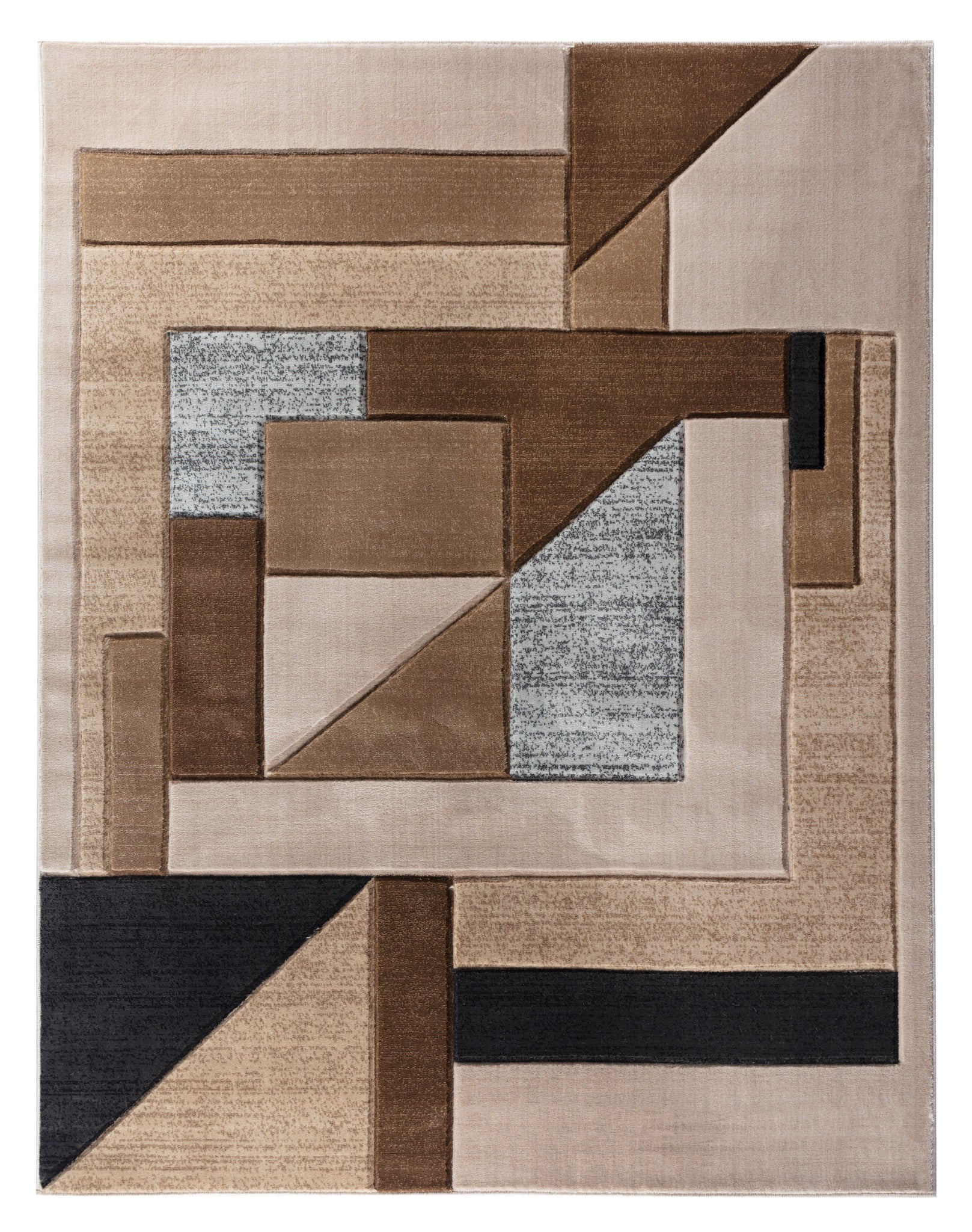 Beige Charcoal Grey Geometric Shapes Hand-Carved Abstract Soft Premium Modern Contemporary Non-Shedding Area Rug