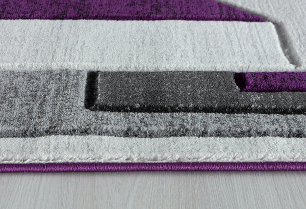 Purple Silver Charcoal Grey Geometric Shapes Hand-Carved Abstract Soft Premium Modern Contemporary Non-Shedding Area Rug