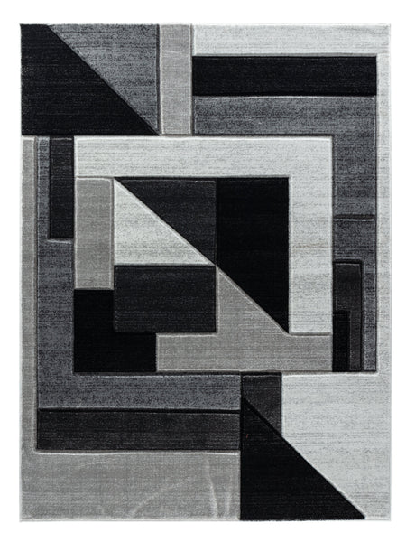 Silver Charcoal Grey Geometric Shapes Hand-Carved Abstract Soft Premium Modern Contemporary Non-Shedding Area Rug