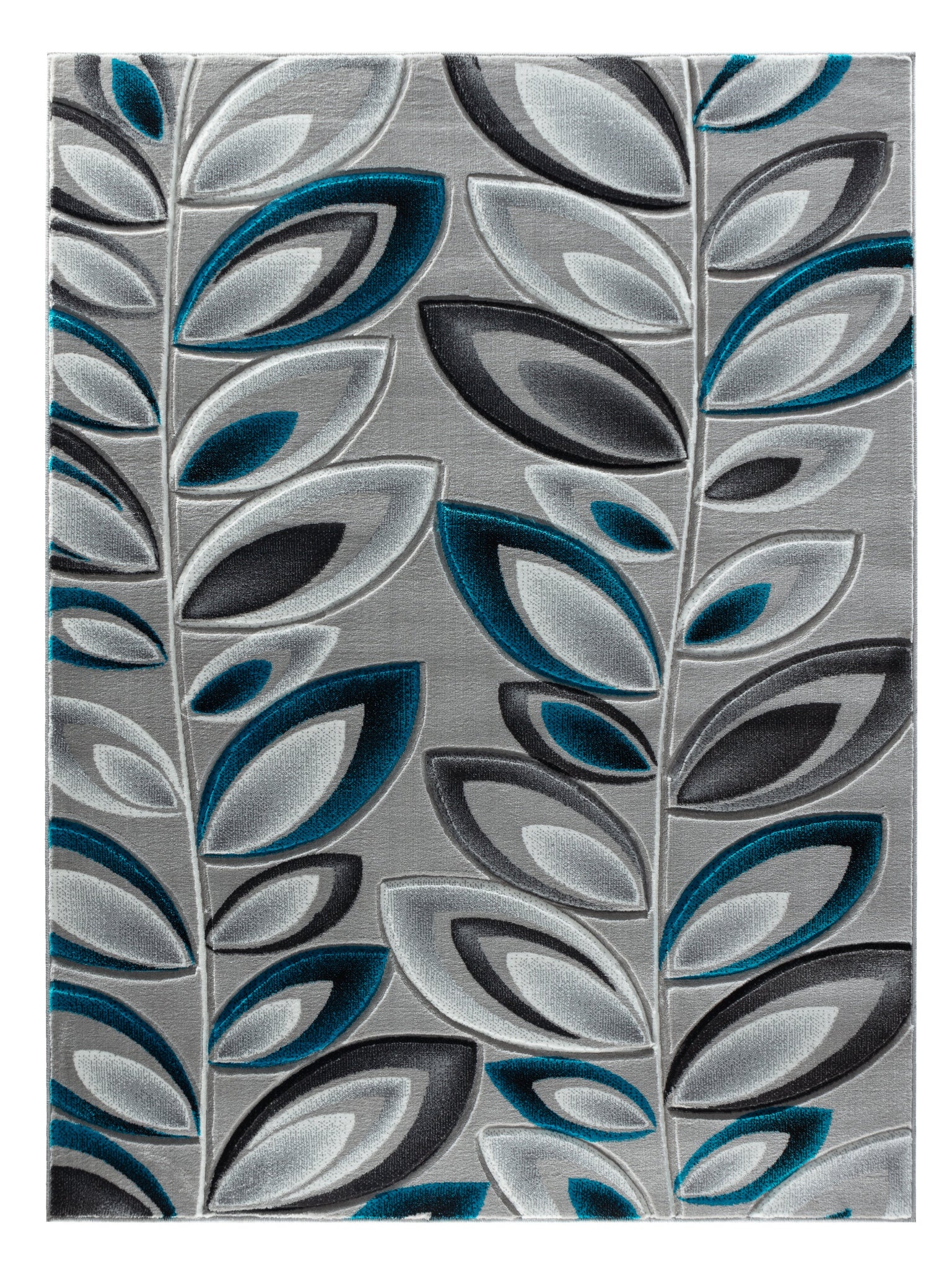 Blue Turquoise Teal Silver Floral Nature Leaf Hand-Carved Abstract Soft Premium Modern Contemporary Non-Shedding Area Rug