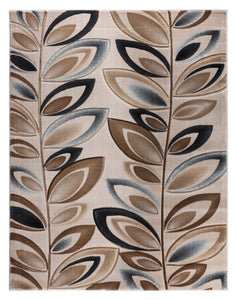 Beige Charcoal Grey Floral Nature Leaf Hand-Carved Abstract Soft Premium Modern Contemporary Non-Shedding Area Rug