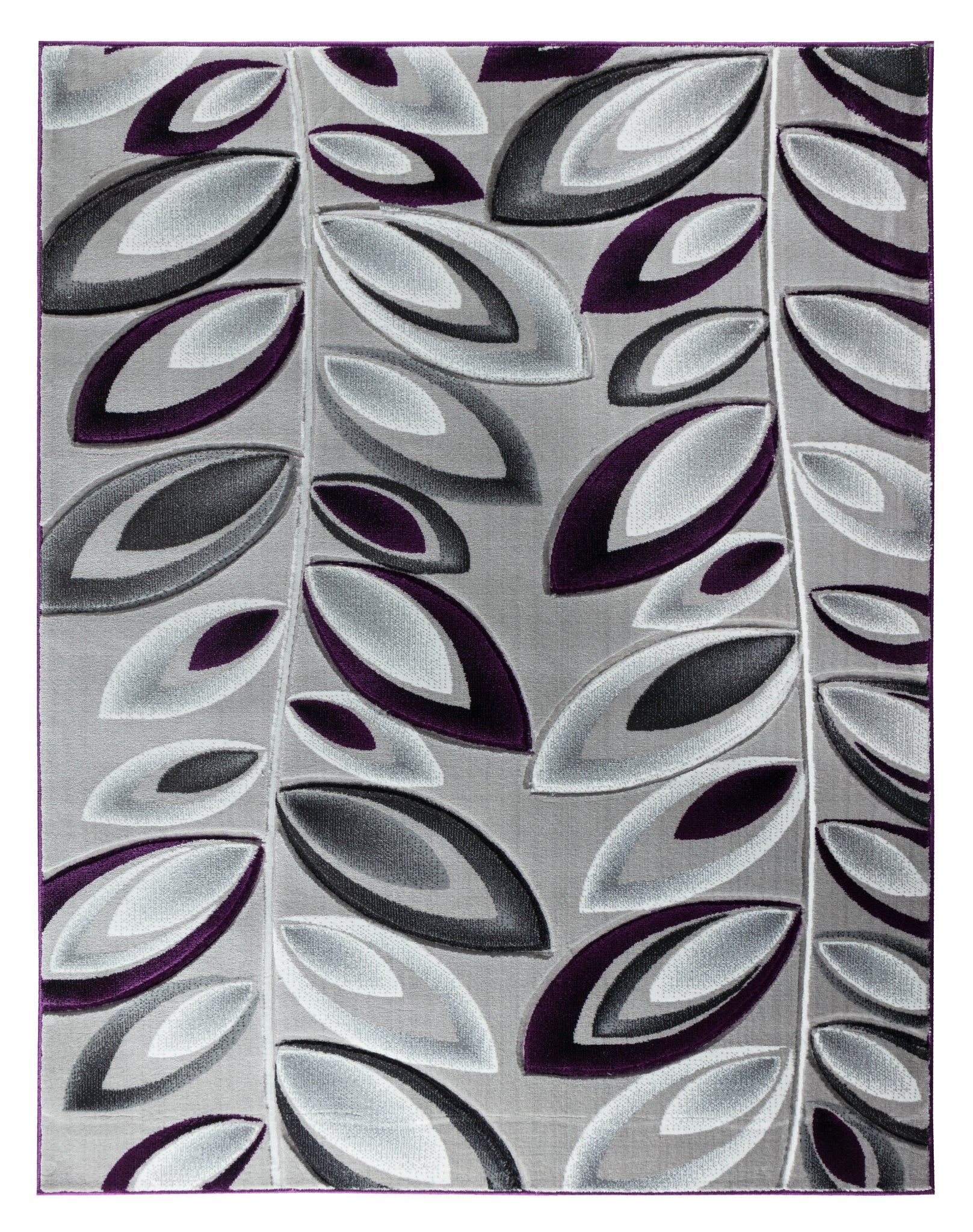 Purple Silver Floral Nature Leaf Hand-Carved Abstract Soft Premium Modern Contemporary Non-Shedding Area Rug