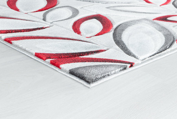Red Silver Floral Nature Leaf Hand-Carved Abstract Soft Premium Modern Contemporary Non-Shedding Area Rug
