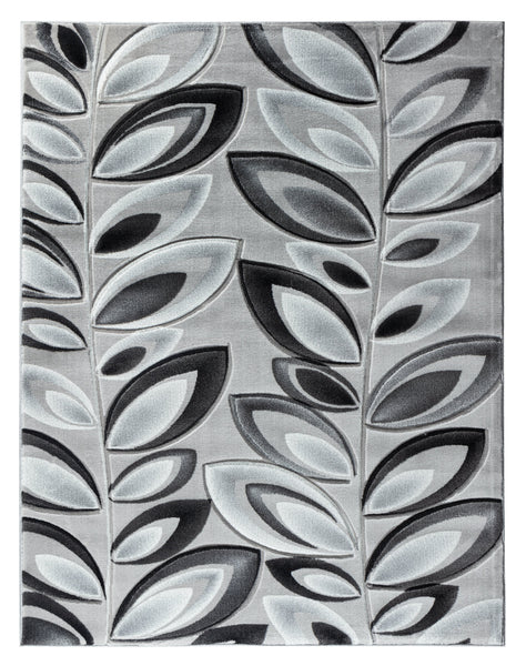 Silver Grey Floral Nature Leaf Hand-Carved Abstract Soft Premium Modern Contemporary Non-Shedding Area Rug