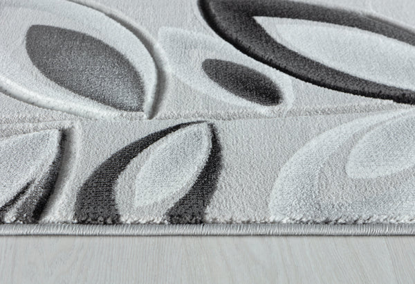 Silver Grey Floral Nature Leaf Hand-Carved Abstract Soft Premium Modern Contemporary Non-Shedding Area Rug