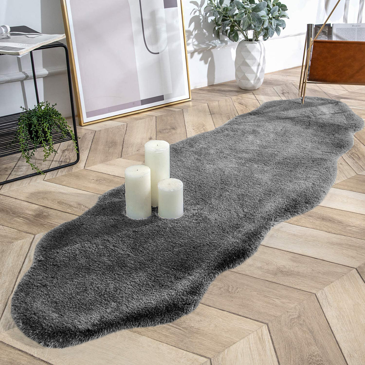 Faux Rabbit Rug Grey Faux Rabbit Fur Fuzzy Soft Fluffy Plush Cozy Shaggy Area Rug ...