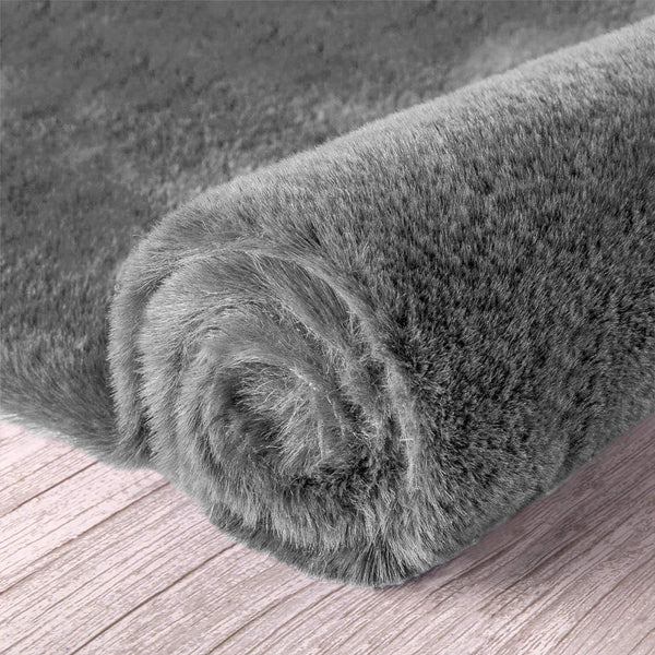 Grey Faux Rabbit Fur Fuzzy Soft Fluffy Plush Cozy Shaggy Area Rug
