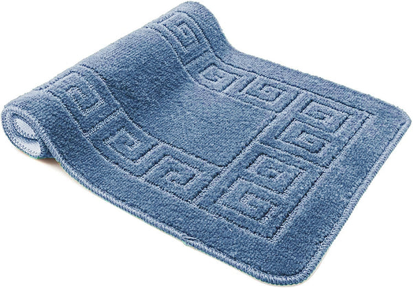 3 Piece Bath Set Anti-Slip Patchwork Bathroom Mat, Large Contour Mat & Lid Cover Light Blue