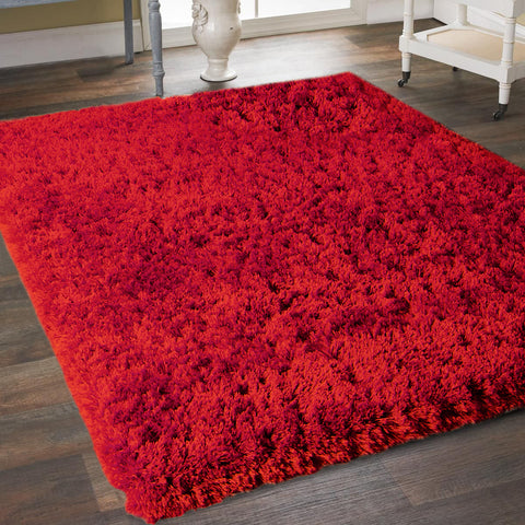 8' x 10' Red Super Soft Thick Plush Pile Cozy Modern Shaggy Shag Microfiber Area Rug