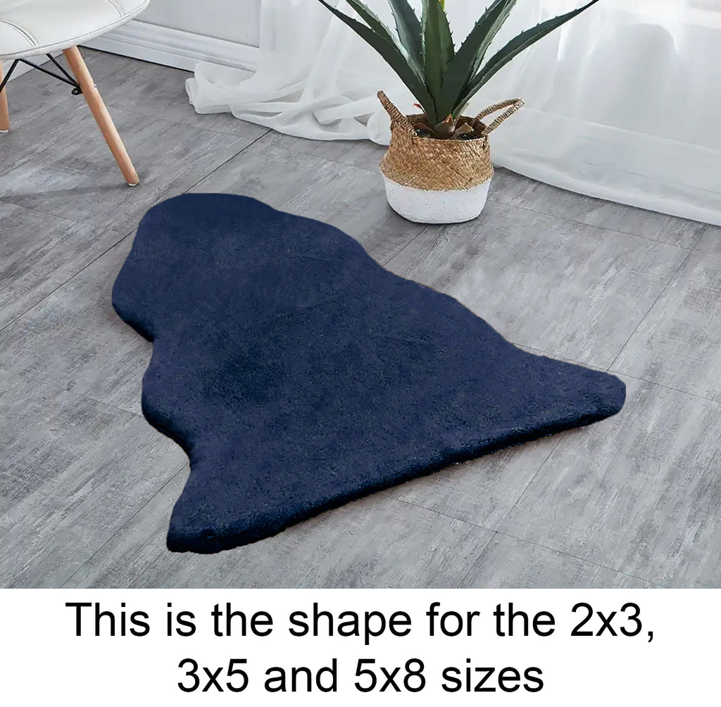 Navy Blue Faux Rabbit Fur Fuzzy Soft Fluffy Plush Cozy Shaggy Area Rug ...