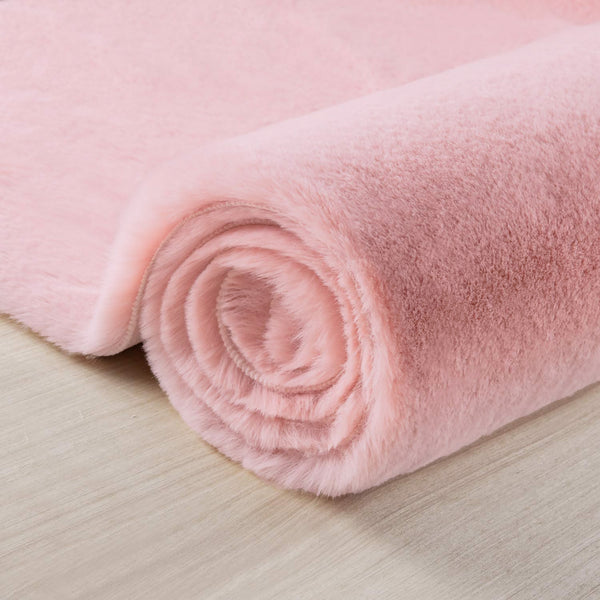 Pink Faux Rabbit Fur Fuzzy Soft Fluffy Plush Cozy Shaggy Area Rug